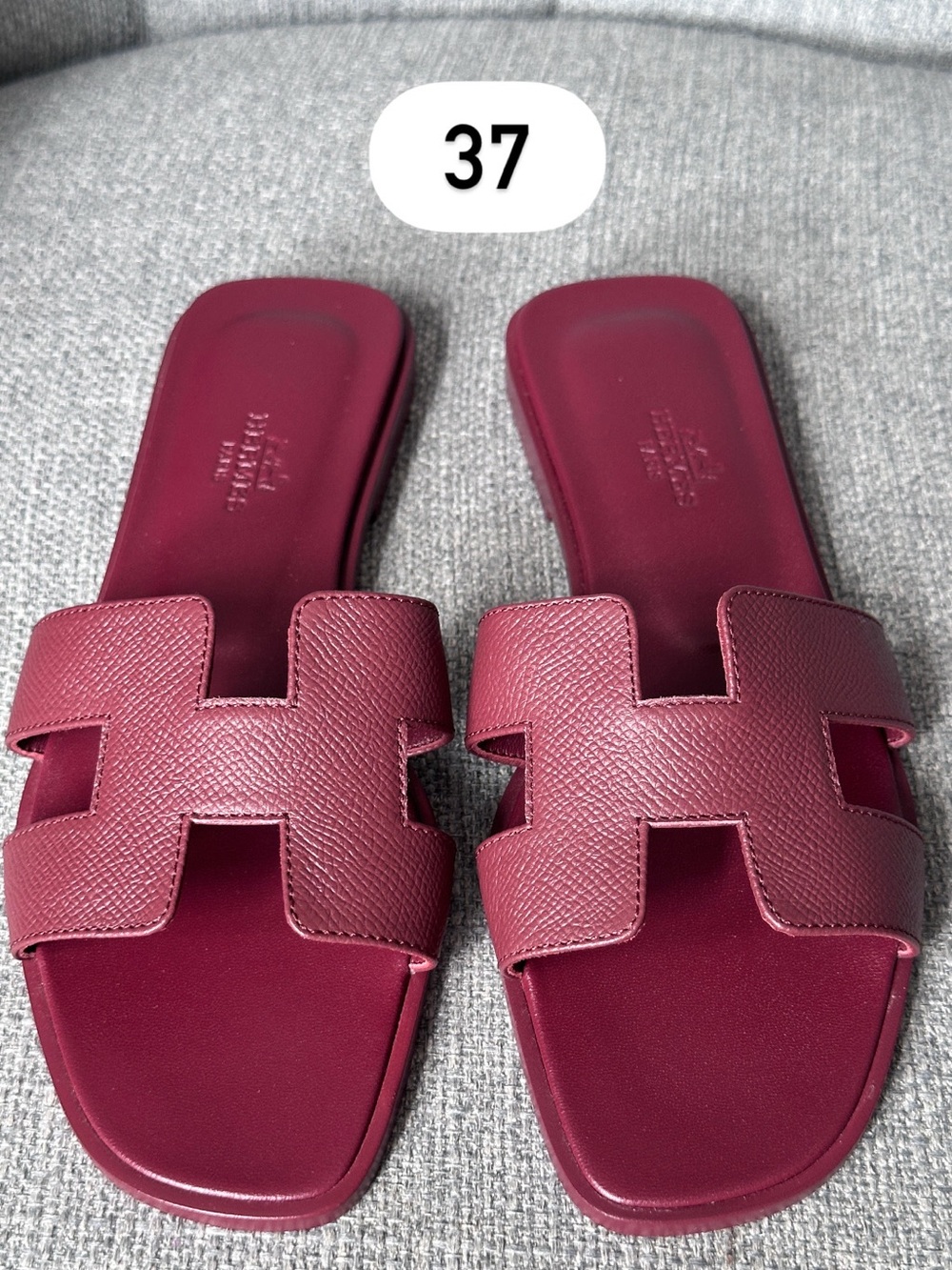 HERMES ORAN SANDALS ROUGE H EPSOM LEATHER FLIP FLOPS SHOES FLAT SLIDES size 37